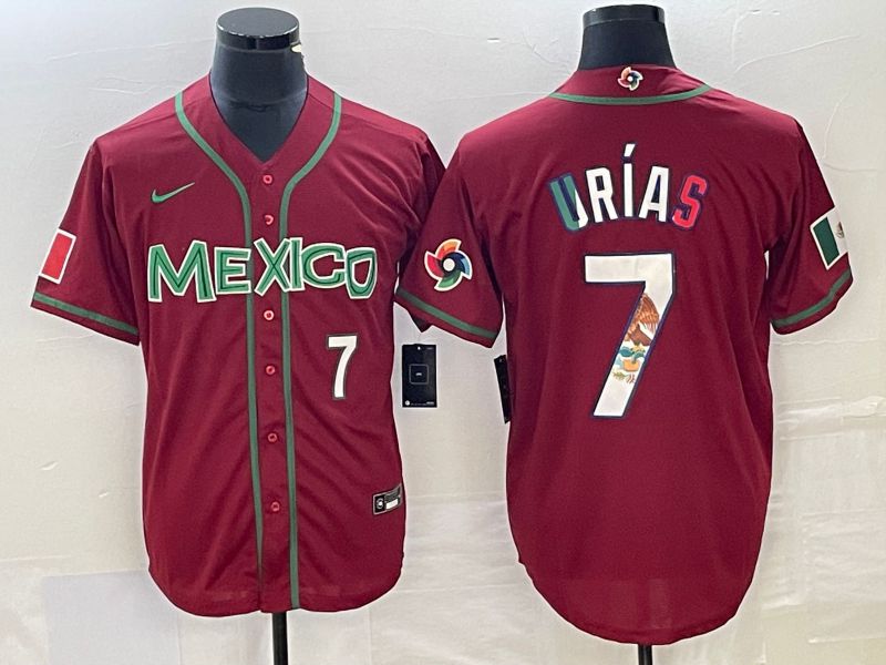 Men 2023 World Cub Mexico #7 Urias Red camo Nike MLB Jersey1